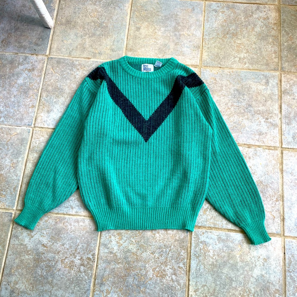 Vintage First Landing Fuzzy Wool Pattern Sweater … - image 1